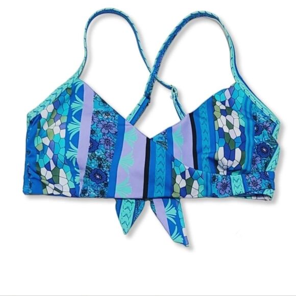 Lucky Brand Floral Print Swim bralette Bikini Top  Collection Blue  Size Small - Picture 1 of 9